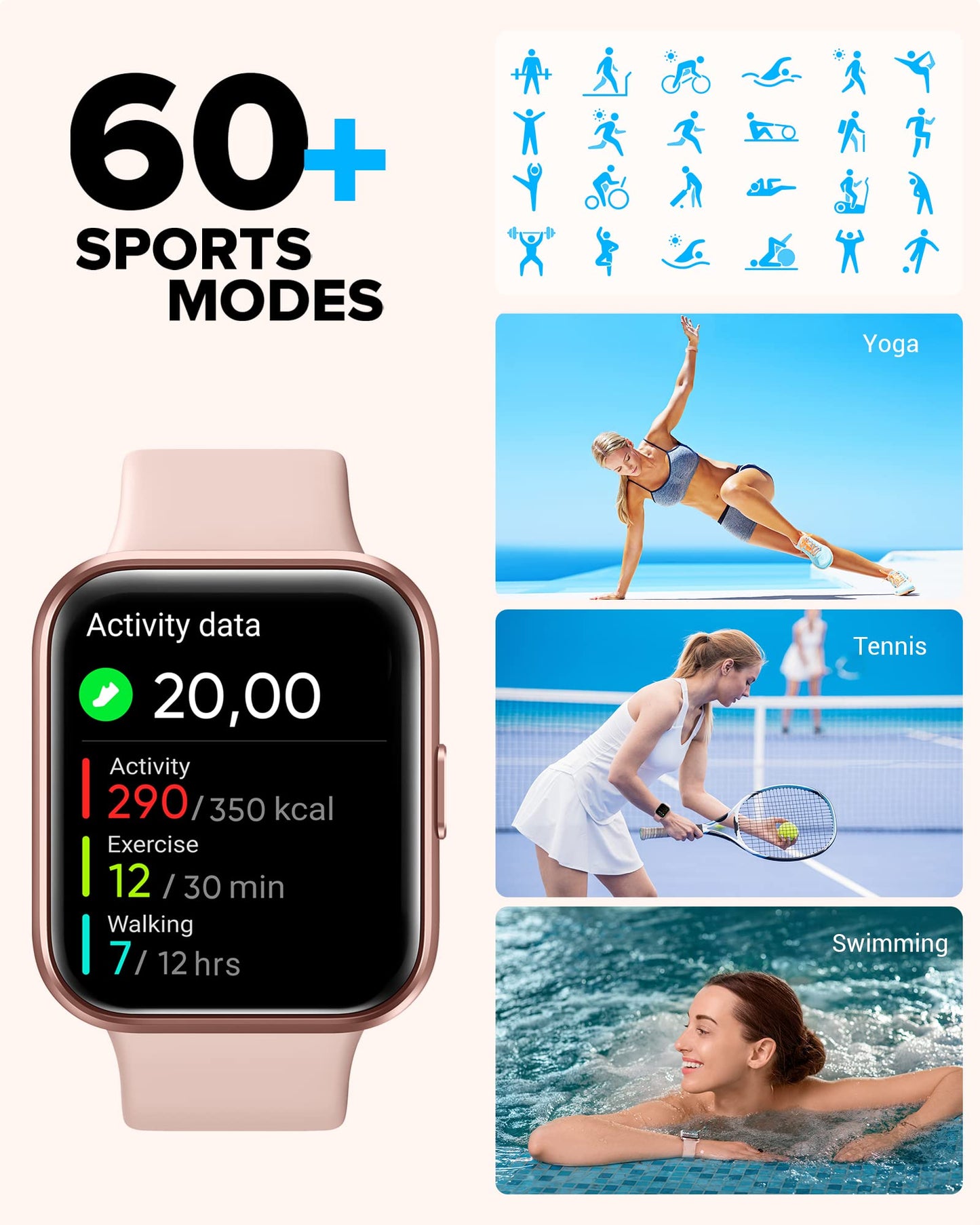 Smartwatch Damen â Telefonfunktion, Fitness Tracker, Puls & Schlafmonitor, IP68